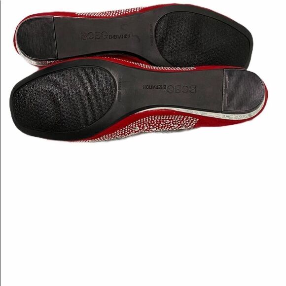 BCBGeneration Alexy Rhinestone Embellished Square Toe Flats Red Silver 6.5 - Picture 5 of 5